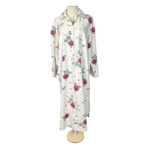 Amanda Stewart Cozy Wear Vintage Floral Rose Cotton Flannel Nightgown  Large